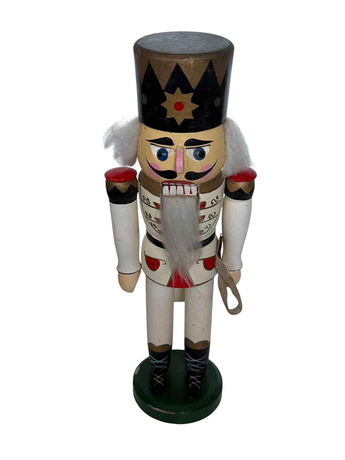 Antique Erzgebirge Wood Nutcracker, Hand-Painted Christmas Decor (34cm, 1920s)
