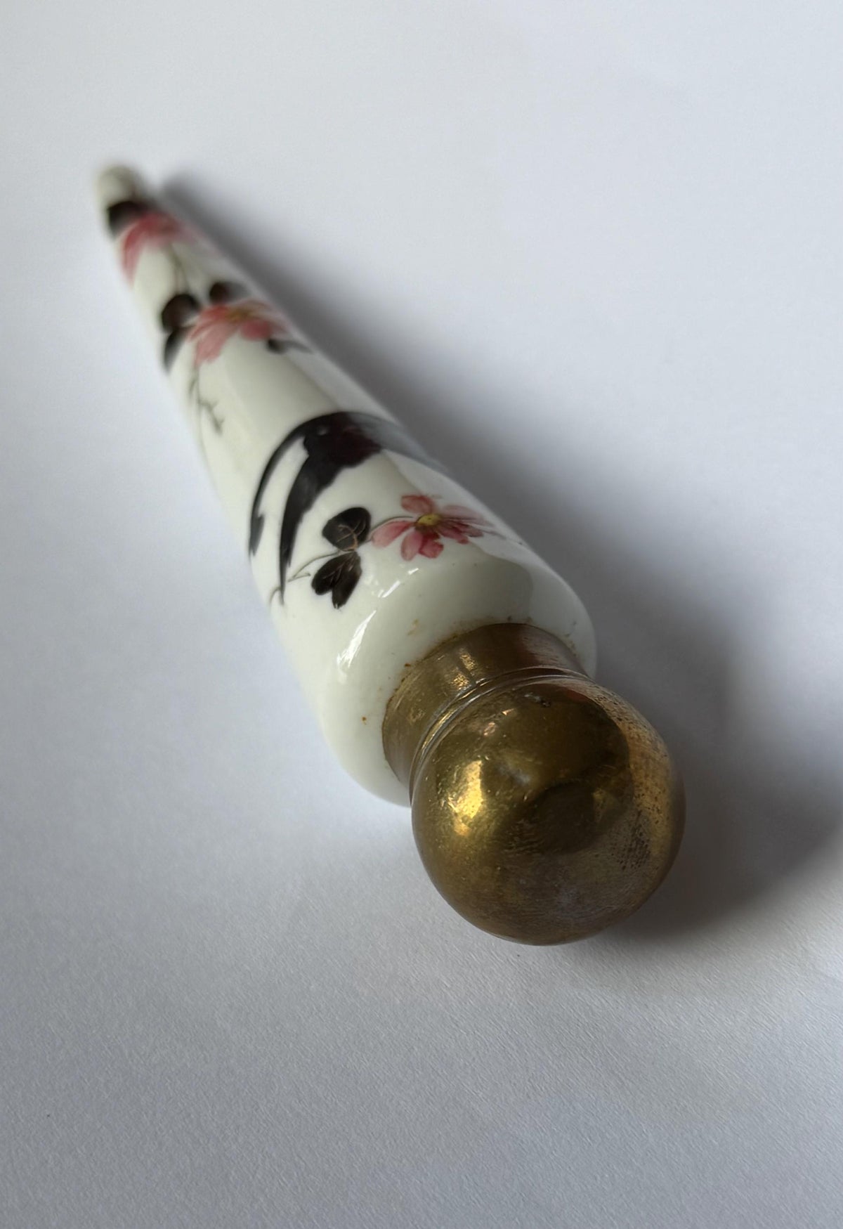 19th Century Porcelain Pointed Scent Bottle Hand Painted Bird Flowers Gilt Cap ca 1875-1890 victorian inspired japanoise