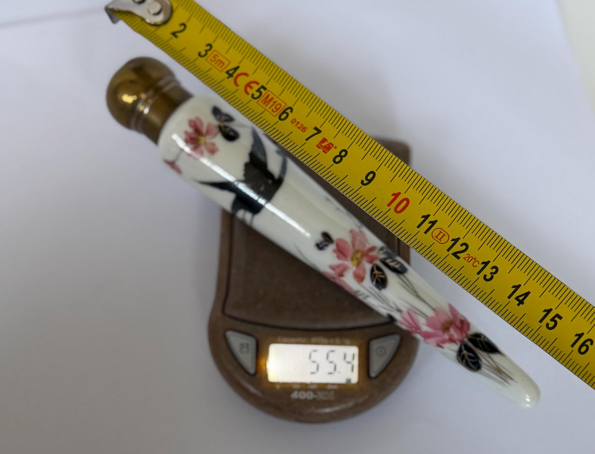 19th Century Porcelain Pointed Scent Bottle Hand Painted Bird Flowers Gilt Cap ca 1875-1890 victorian inspired japanoise