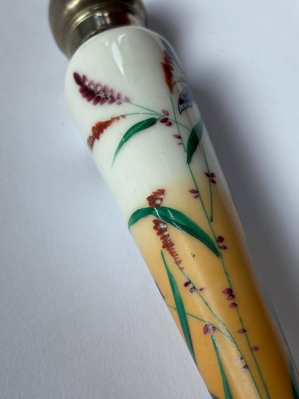 19th Century Porcelain Pointed Scent Bottle Hand Painted Bird Flowers Gilt Cap ca 1875-1890 victorian inspired japanoise