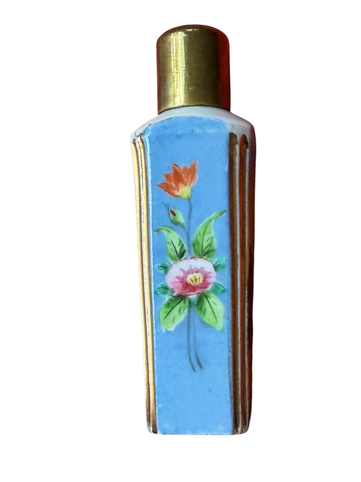 19th Century Porcelain Scent Bottle Hand Painted, Gilt Cap ca 1875-1890 victorian