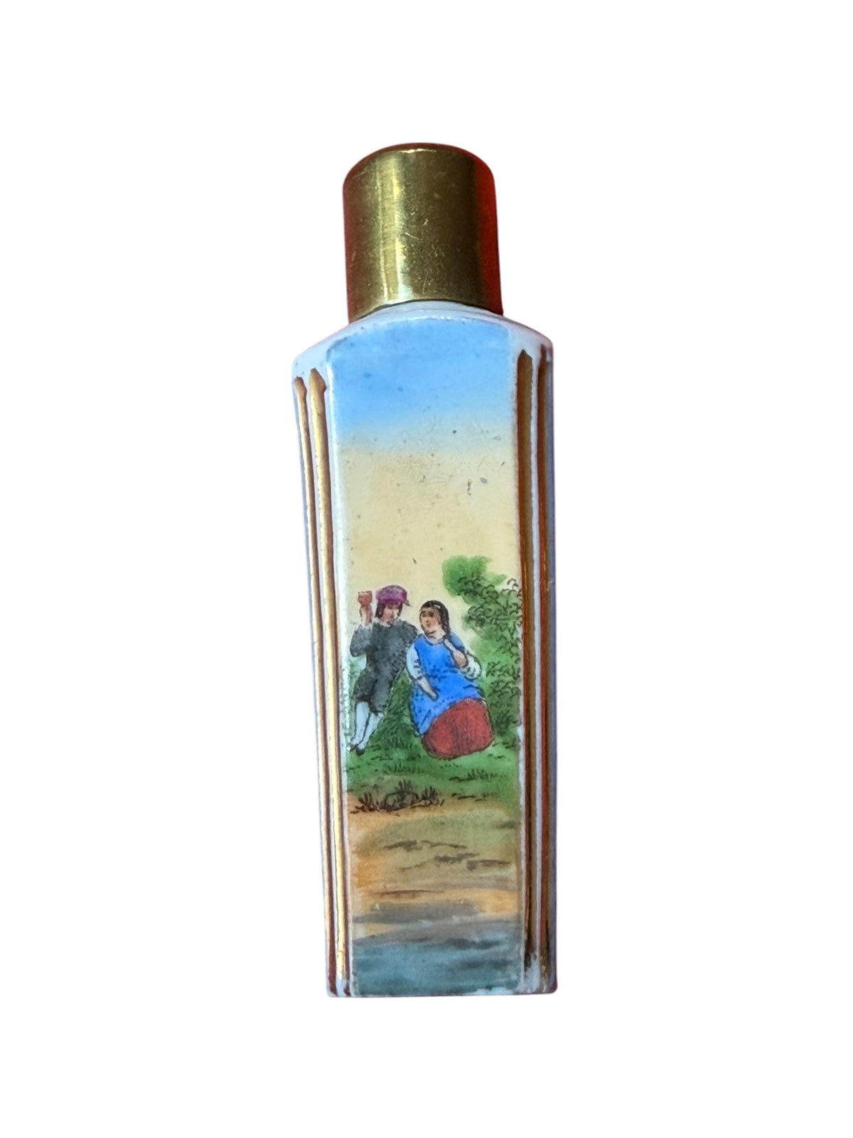 19th Century Porcelain Scent Bottle Hand Painted, Gilt Cap ca 1875-1890 victorian