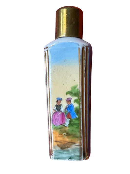 19th Century Porcelain Scent Bottle Hand Painted, Gilt Cap ca 1875-1890 victorian