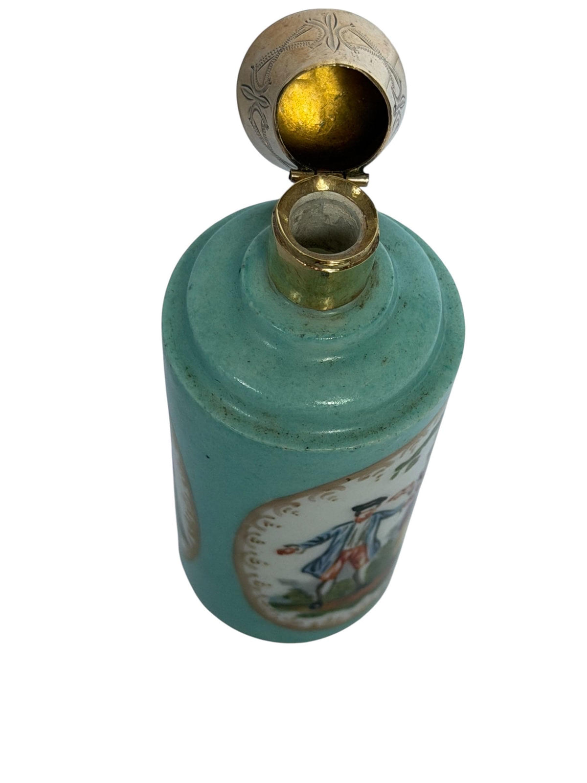19th Century Dresden handpainted Porcelain Perfume Bottle with 14k Gold, c. 1850–1880 antique