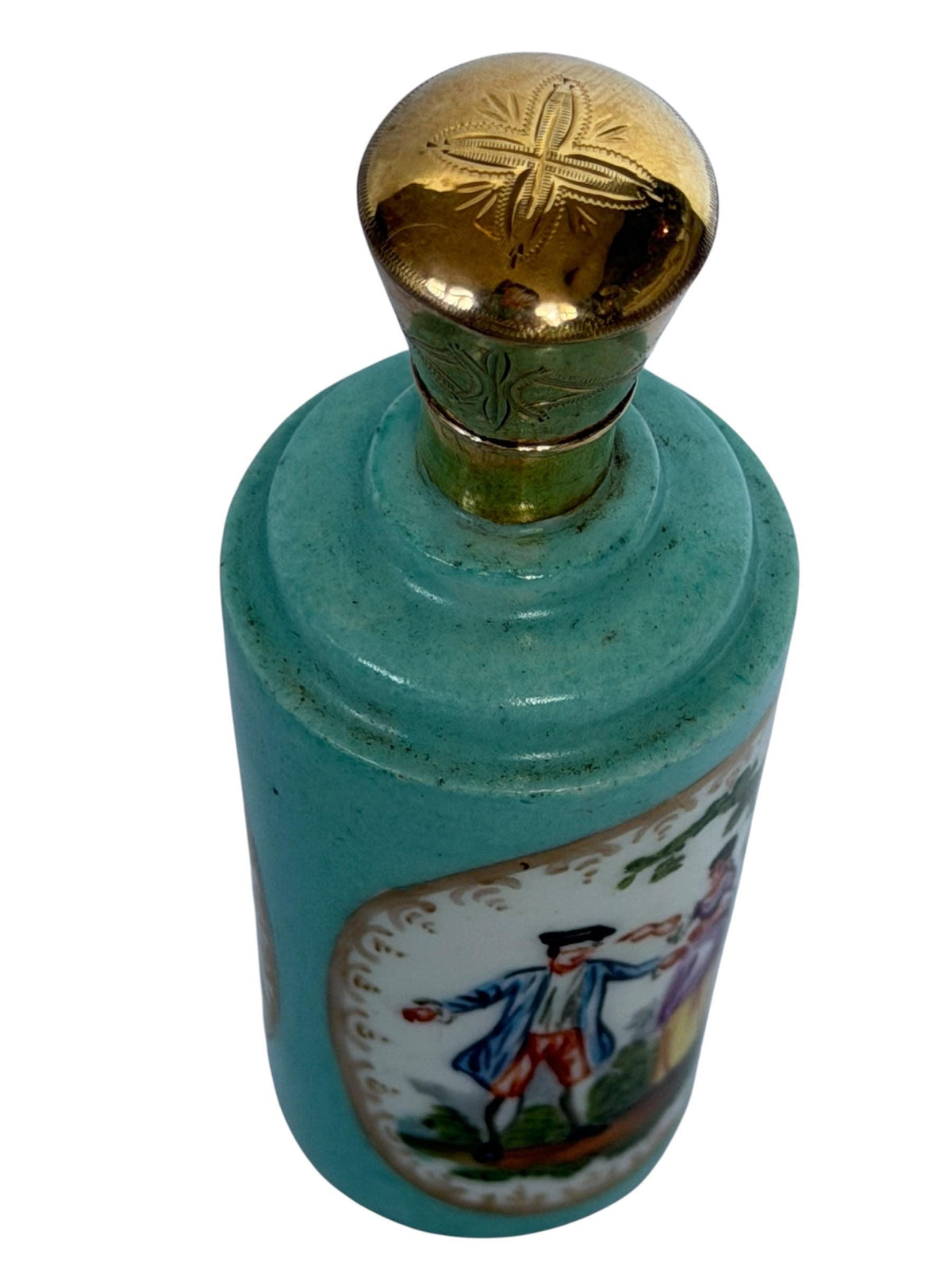 19th Century Dresden handpainted Porcelain Perfume Bottle with 14k Gold, c. 1850–1880 antique