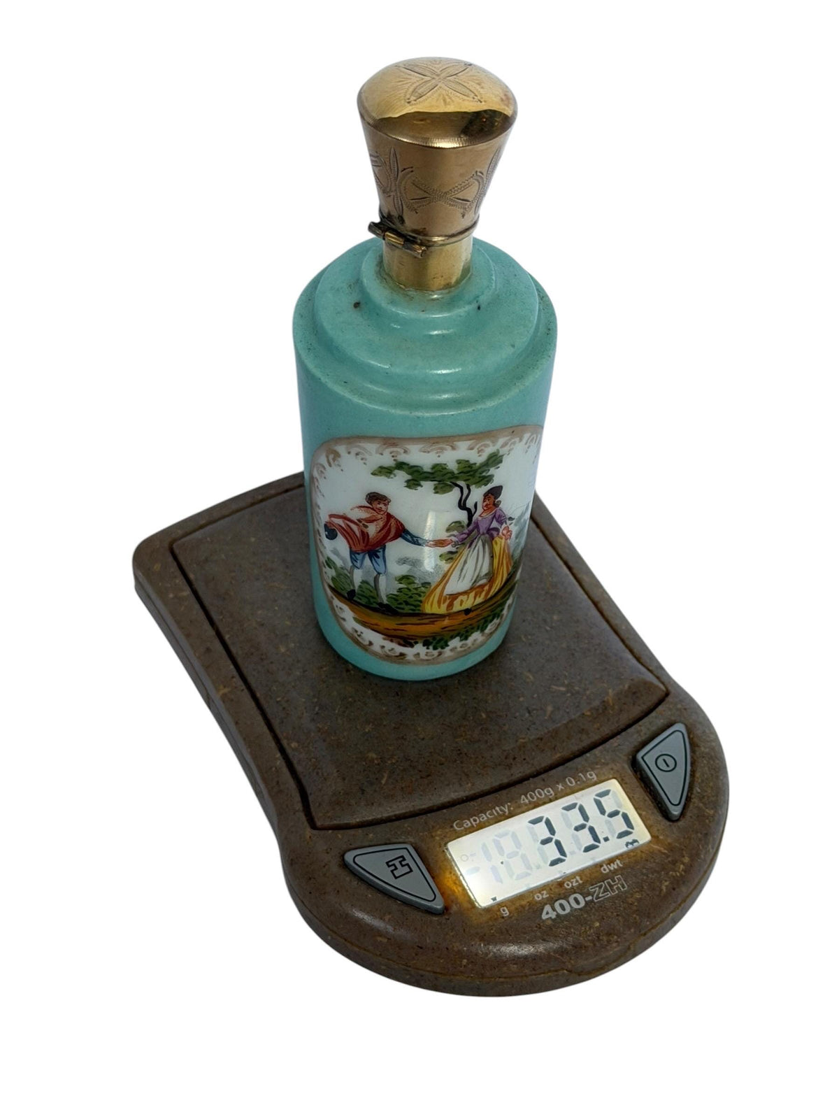 19th Century Dresden handpainted Porcelain Perfume Bottle with 14k Gold, c. 1850–1880 antique