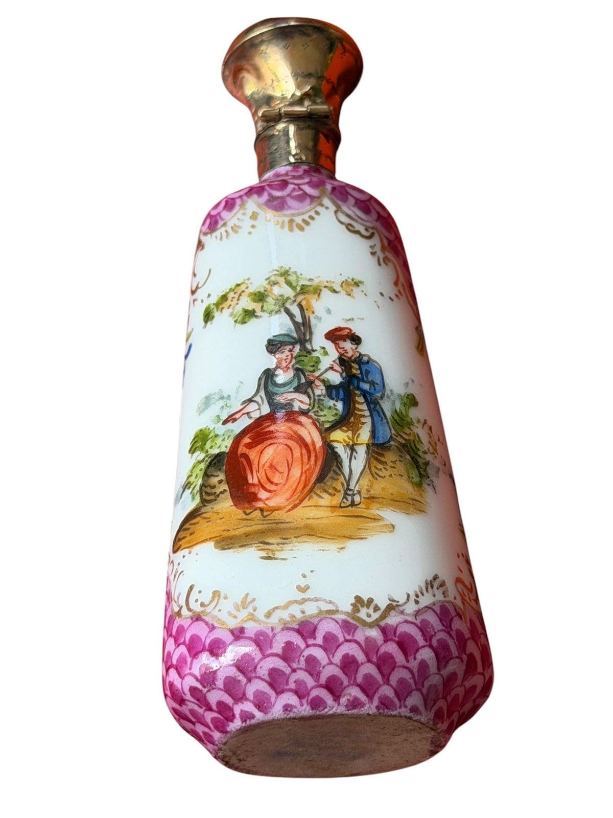 19th Century Dresden handpainted Porcelain Perfume Bottle with 14k Gold, c. 1850–1880 antique