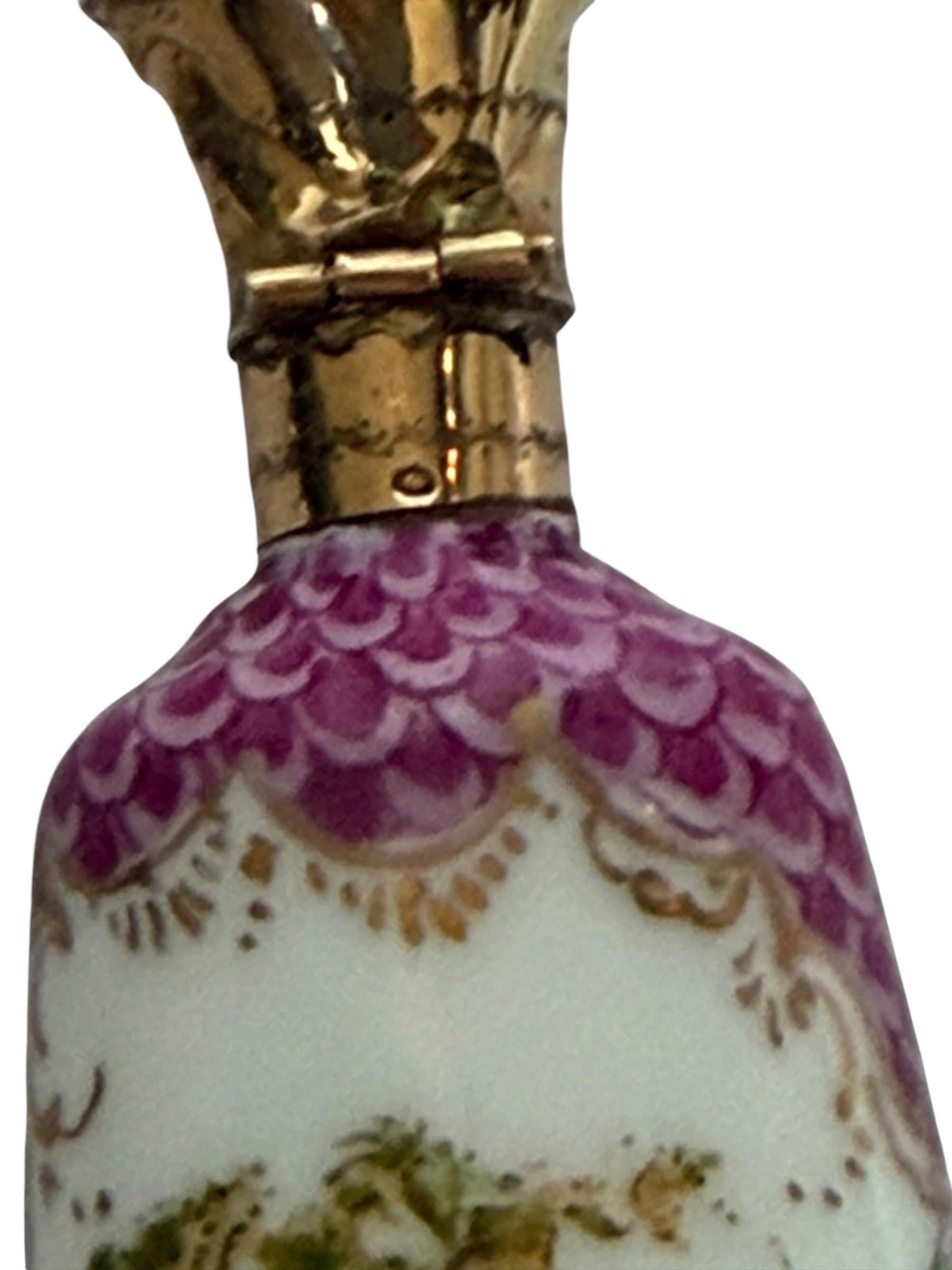 19th Century Dresden handpainted Porcelain Perfume Bottle with 14k Gold, c. 1850–1880 antique