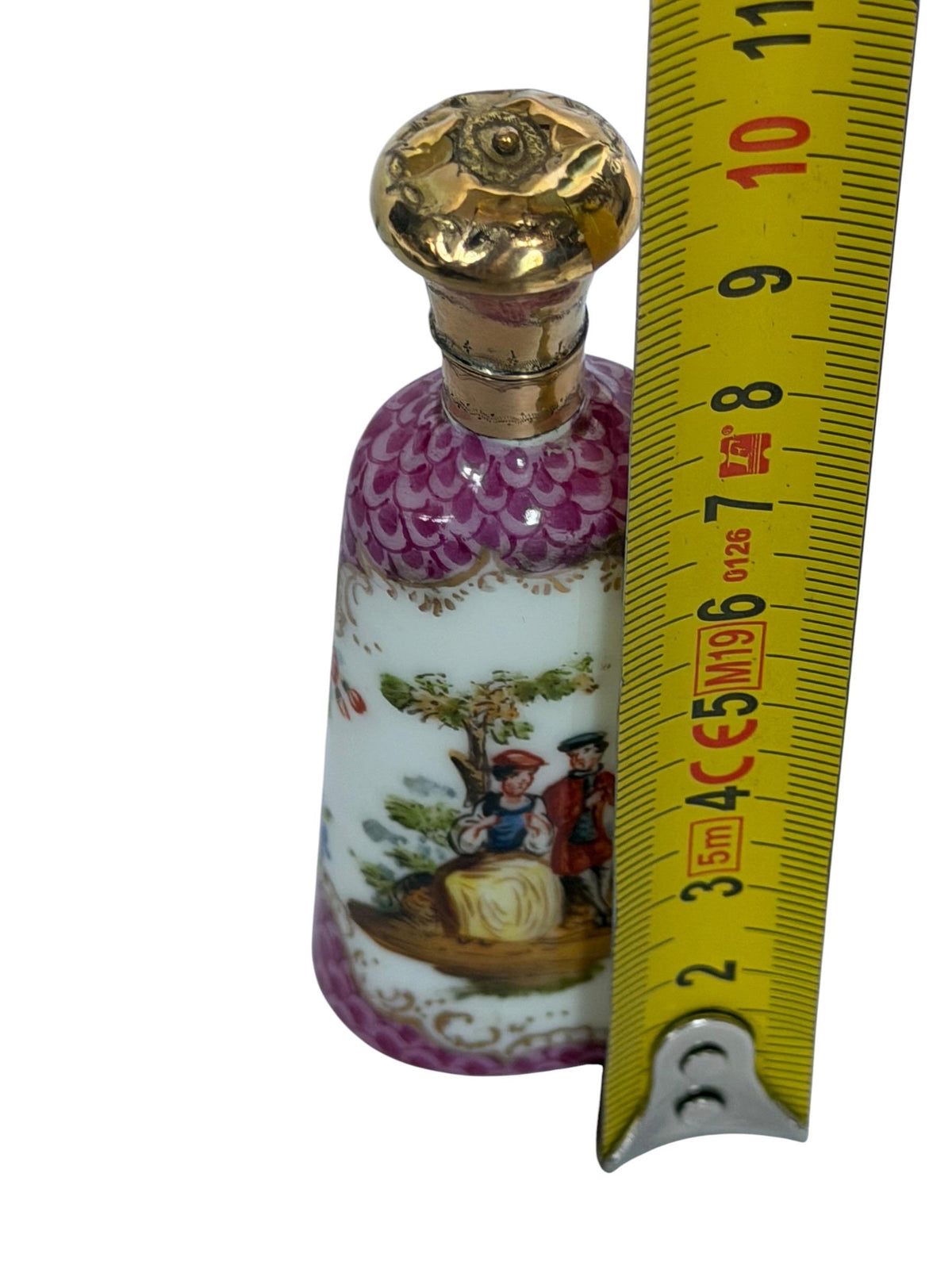 19th Century Dresden handpainted Porcelain Perfume Bottle with 14k Gold, c. 1850–1880 antique