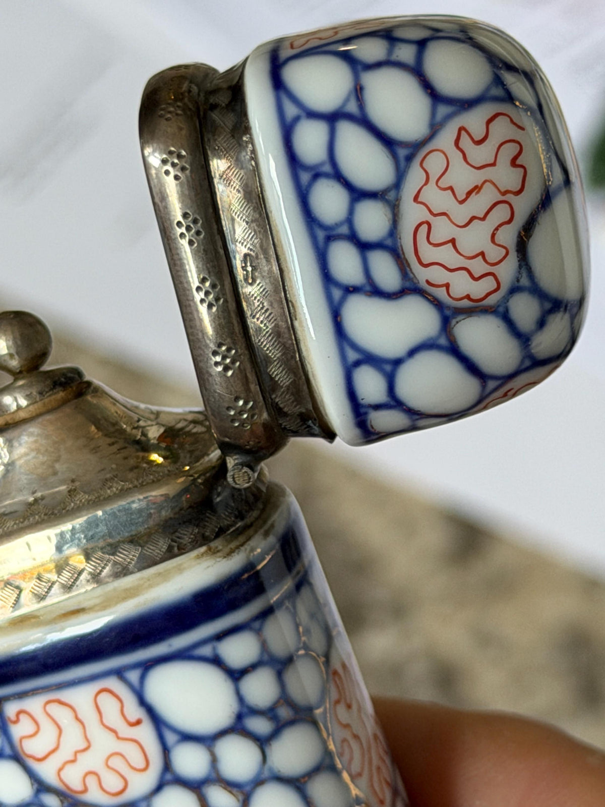 Antique Hüttensteinach Art Nouveau Porcelain Scent Bottle with Dutch Silver Mount, c. 1890–1900