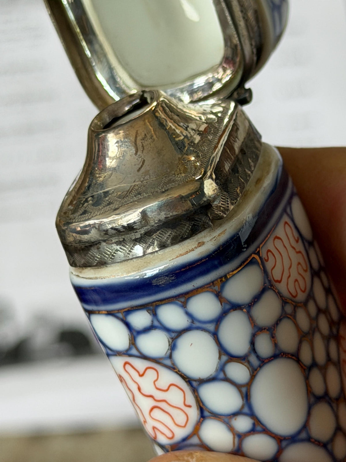 Antique Hüttensteinach Art Nouveau Porcelain Scent Bottle with Dutch Silver Mount, c. 1890–1900