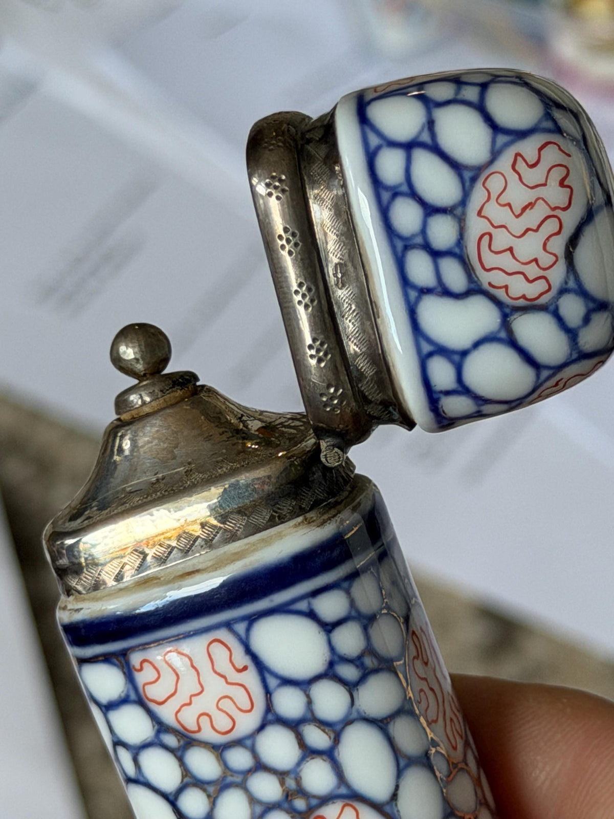 Antique Hüttensteinach Art Nouveau Porcelain Scent Bottle with Dutch Silver Mount, c. 1890–1900