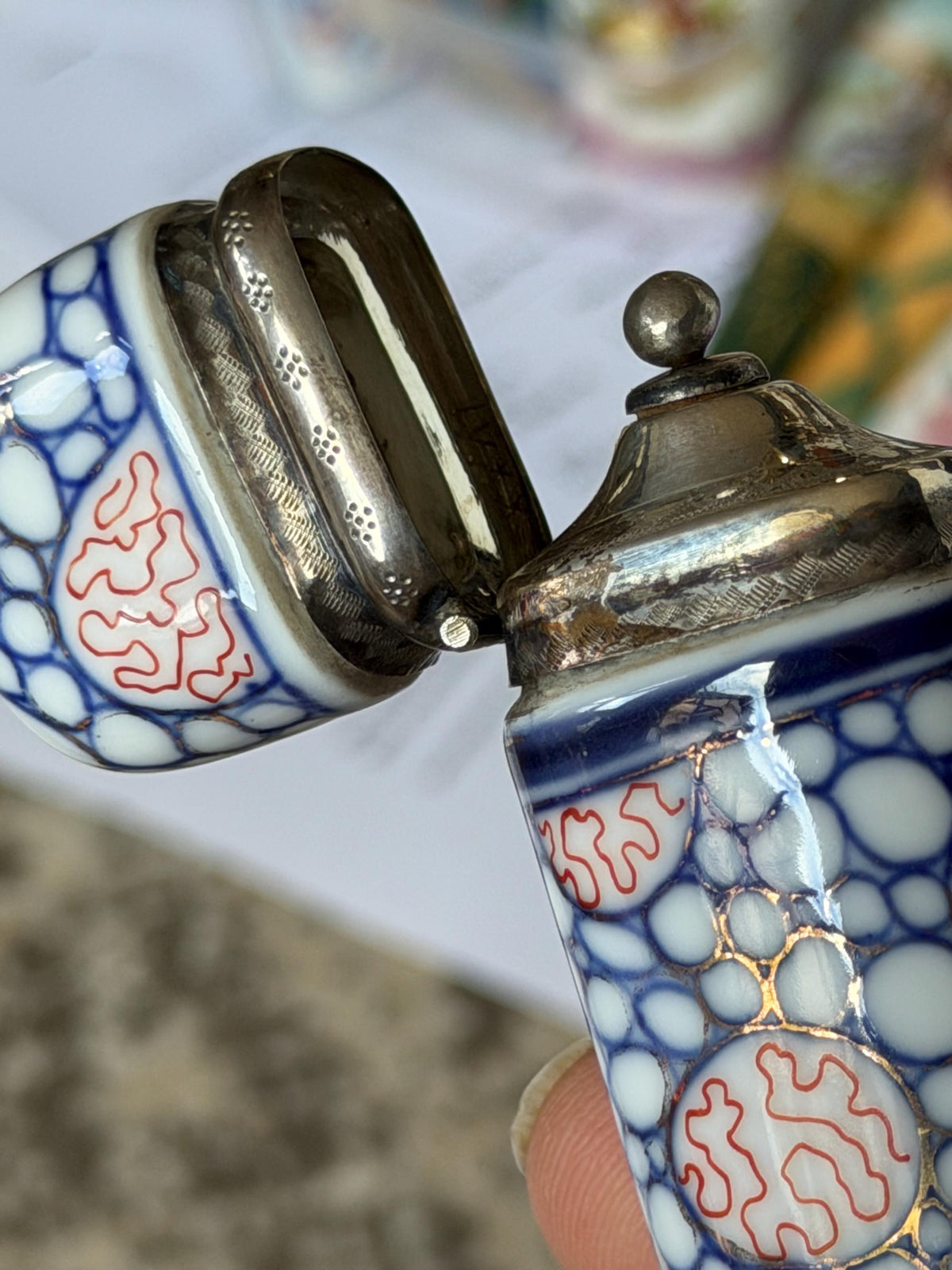 Antique Hüttensteinach Art Nouveau Porcelain Scent Bottle with Dutch Silver Mount, c. 1890–1900
