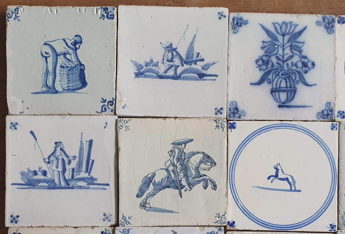25 x Antique Delft Tiles, 17-18 th Century Dutch figuretile. Wall tiles