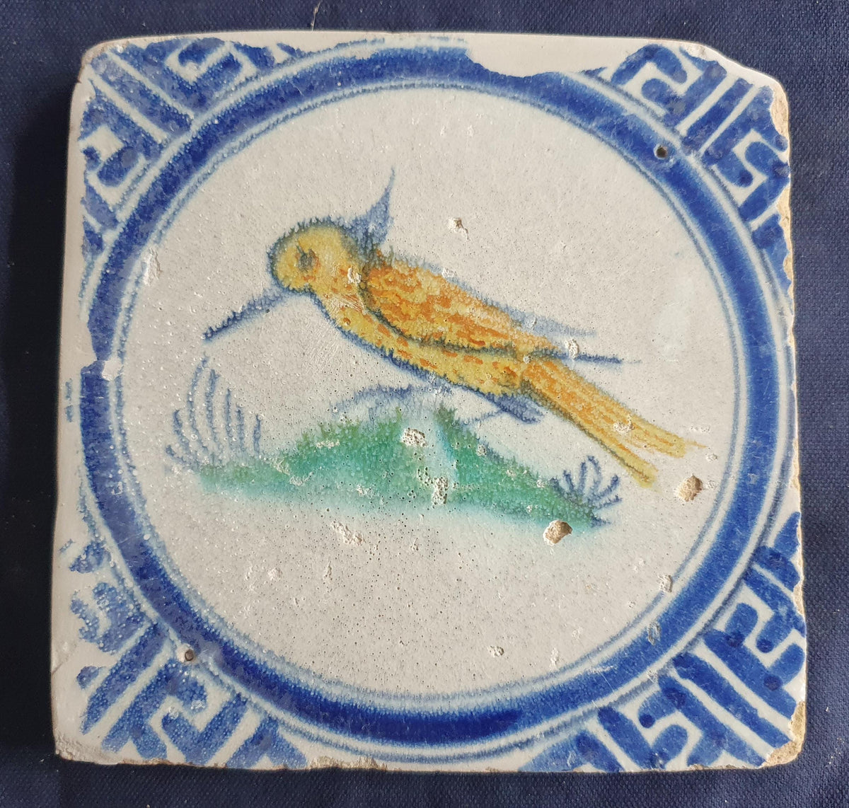 Delft tile depicts a  rare type of bird around 1640-1660.  Animaltile