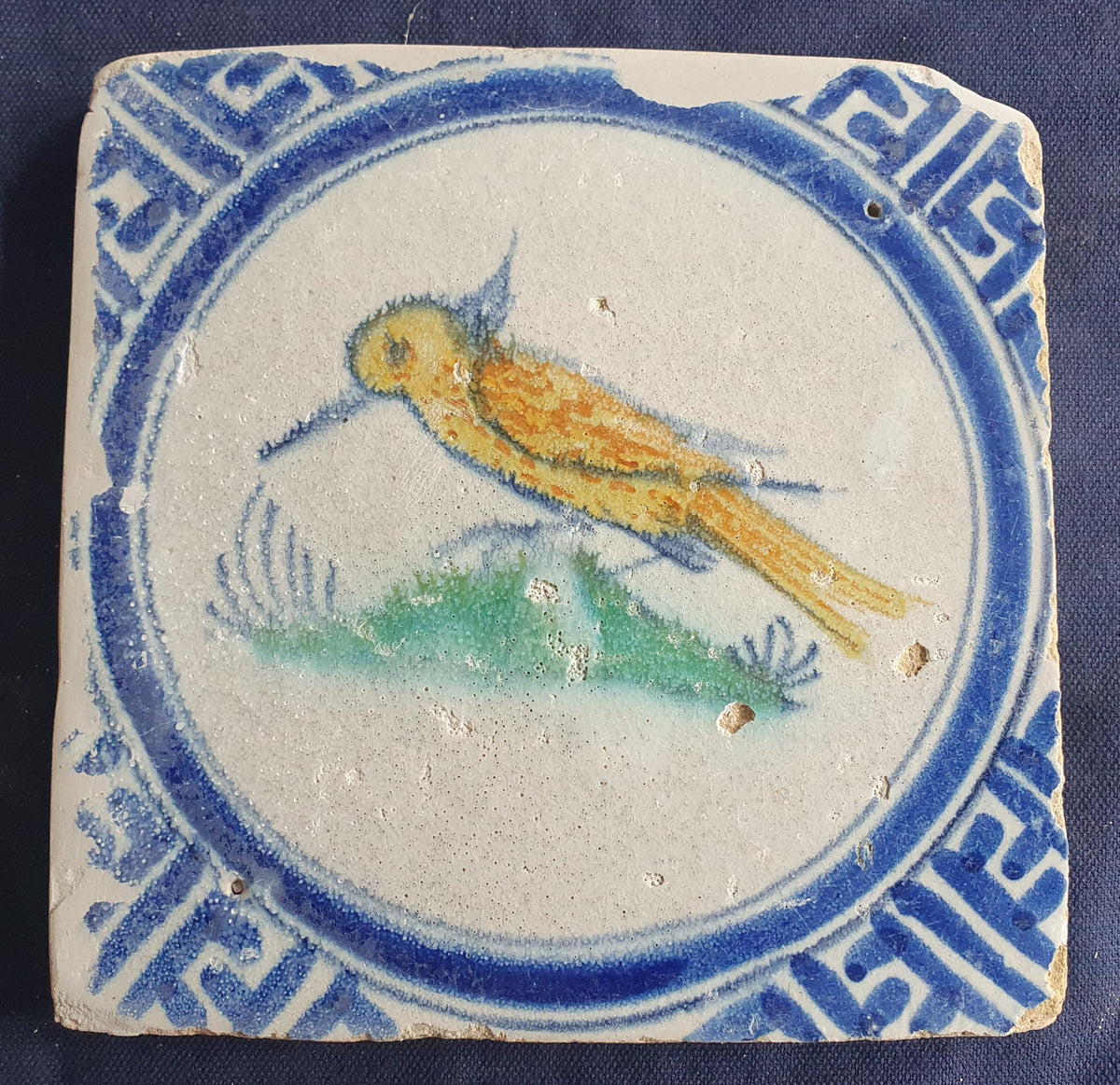 Delft tile depicts a  rare type of bird around 1640-1660.  Animaltile