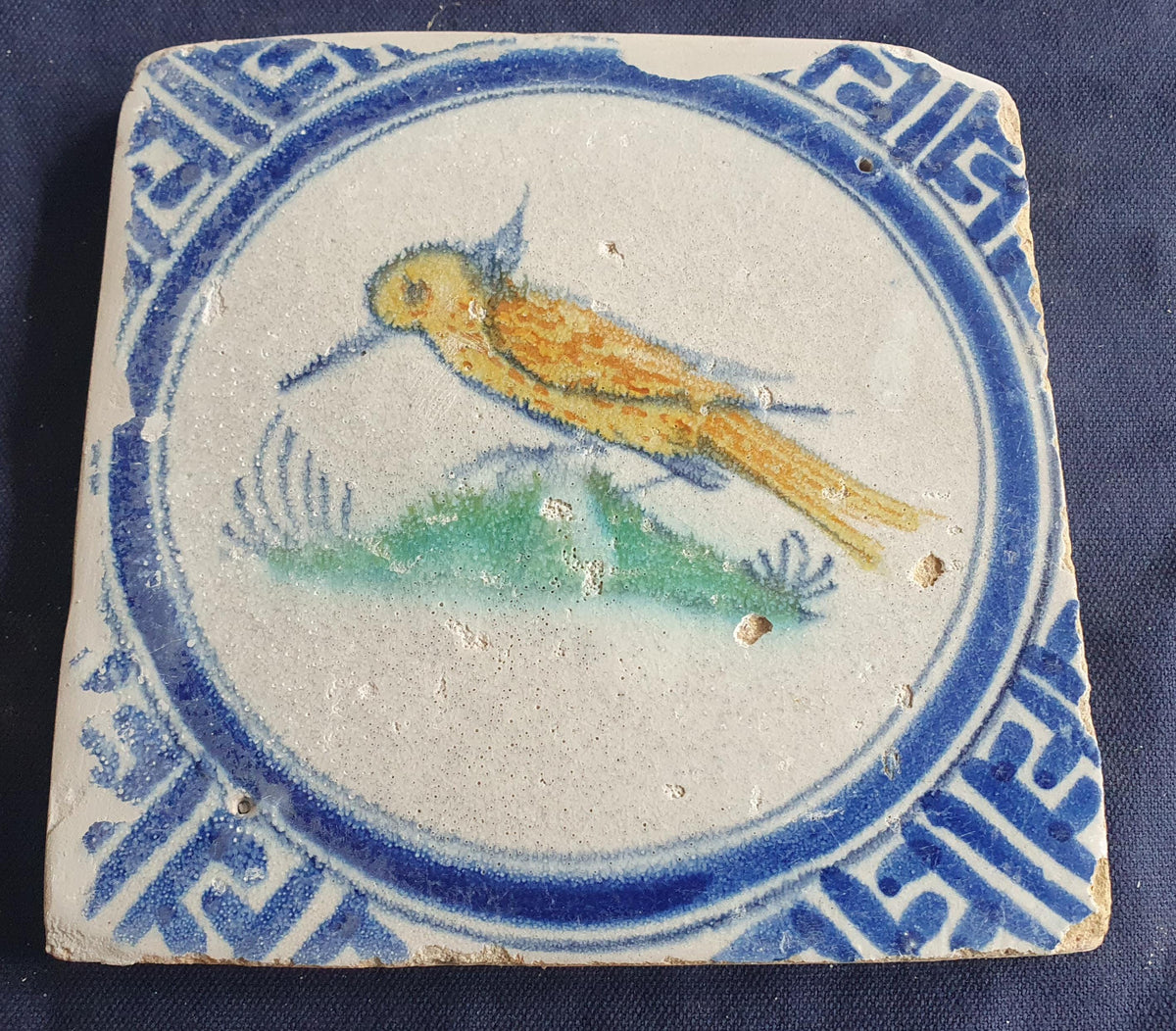 Delft tile depicts a  rare type of bird around 1640-1660.  Animaltile