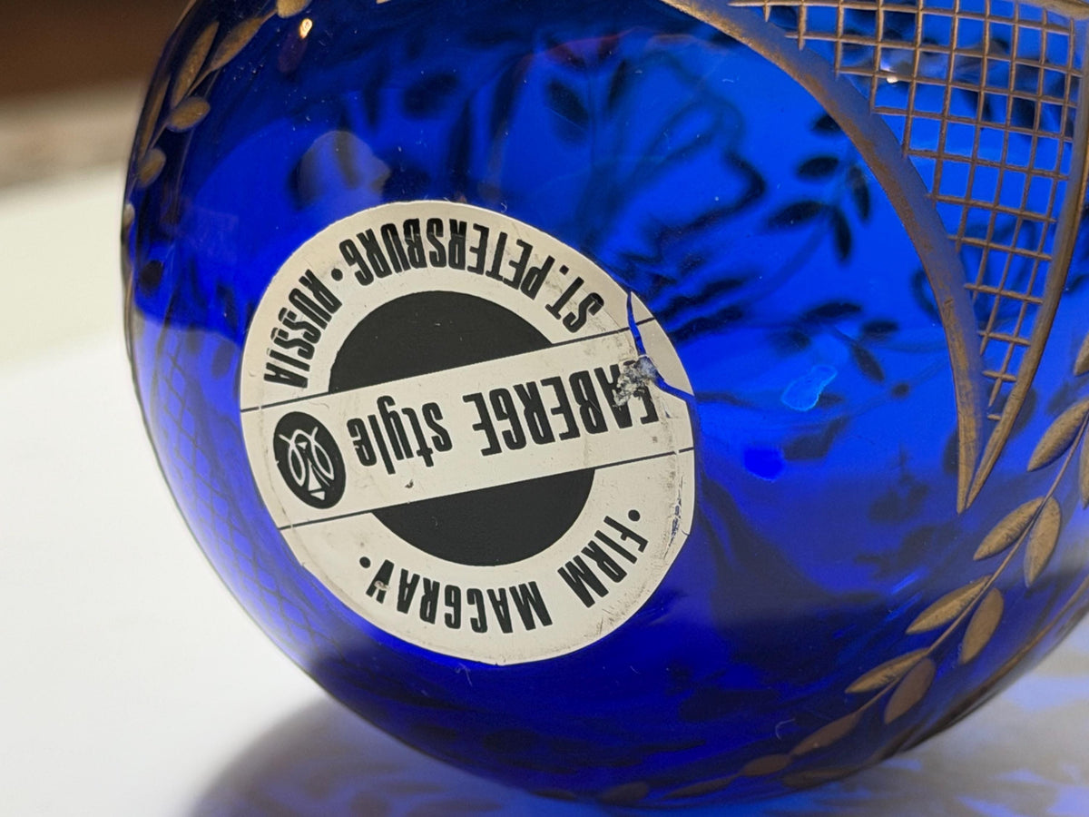 Fabergé Sapphire blue Crystal Egg, Double Eagle Gilded Symbol, Etched Lead Crystal (Collector Item) faberge