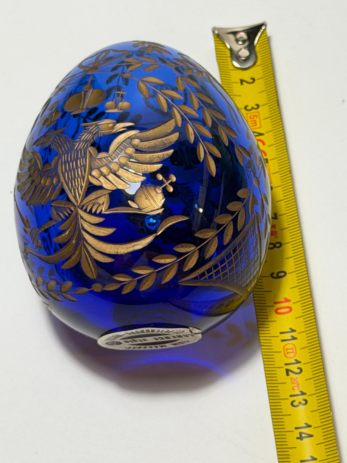 Fabergé Sapphire blue Crystal Egg, Double Eagle Gilded Symbol, Etched Lead Crystal (Collector Item) faberge