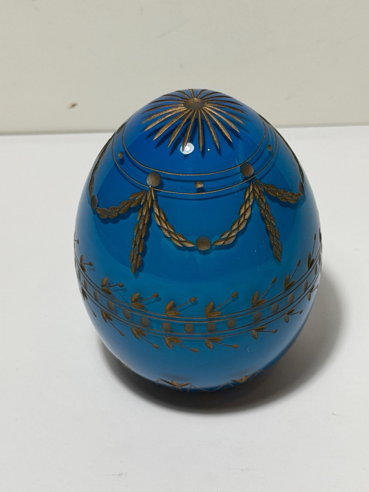 Fabergé blue opaline Crystal Egg, Gilded , Etched Lead Crystal (Collector Item) faberge