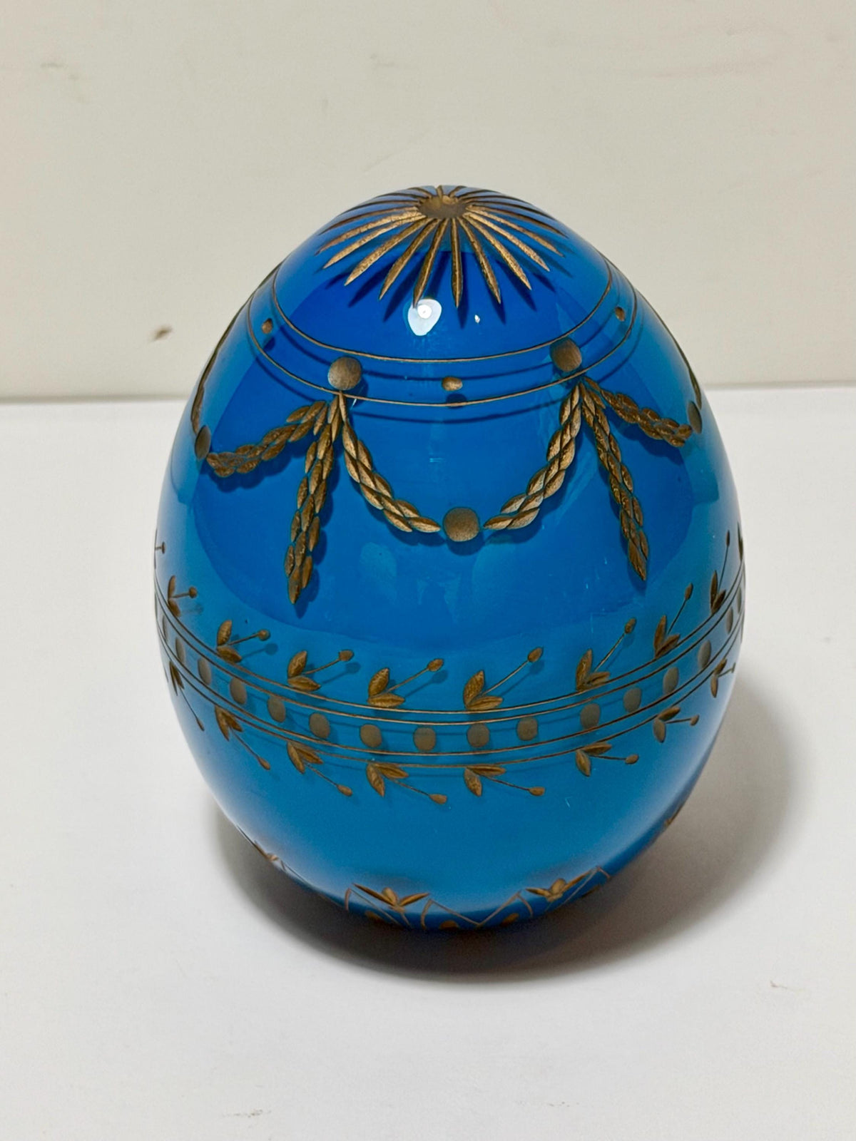 Fabergé blue opaline Crystal Egg, Gilded , Etched Lead Crystal (Collector Item) faberge
