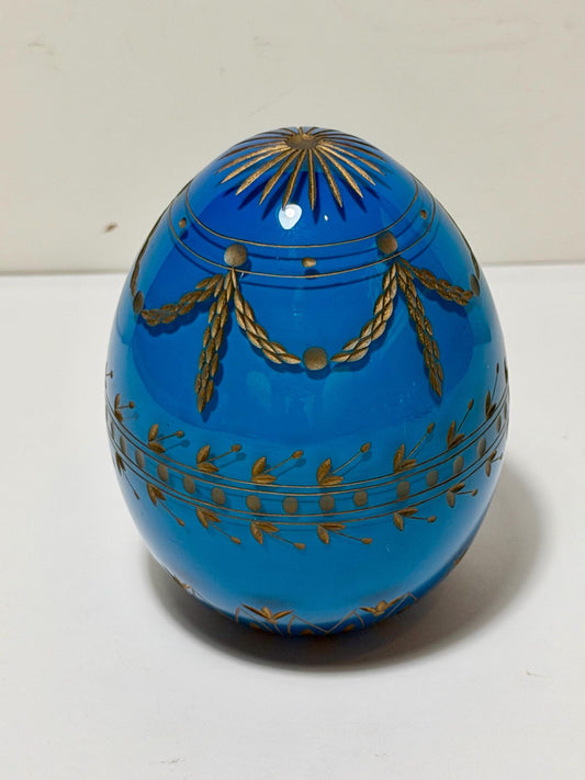 Fabergé blue opaline Crystal Egg, Gilded , Etched Lead Crystal (Collector Item) faberge