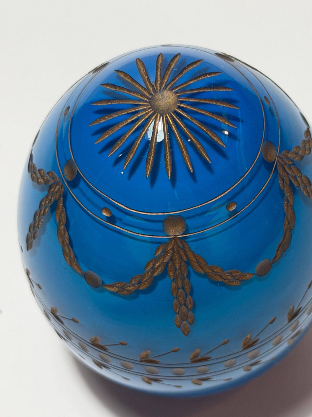 Fabergé blue opaline Crystal Egg, Gilded , Etched Lead Crystal (Collector Item) faberge