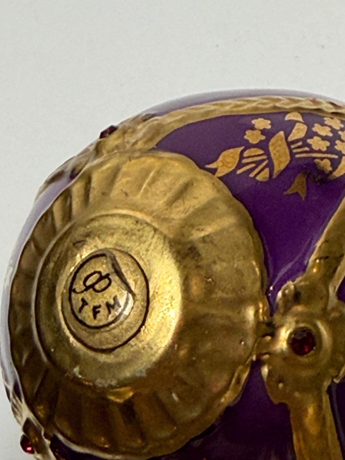 House of Fabergé porcelain Collector Egg, Faberge 24K gilt,  crystals, purple eagle faberge