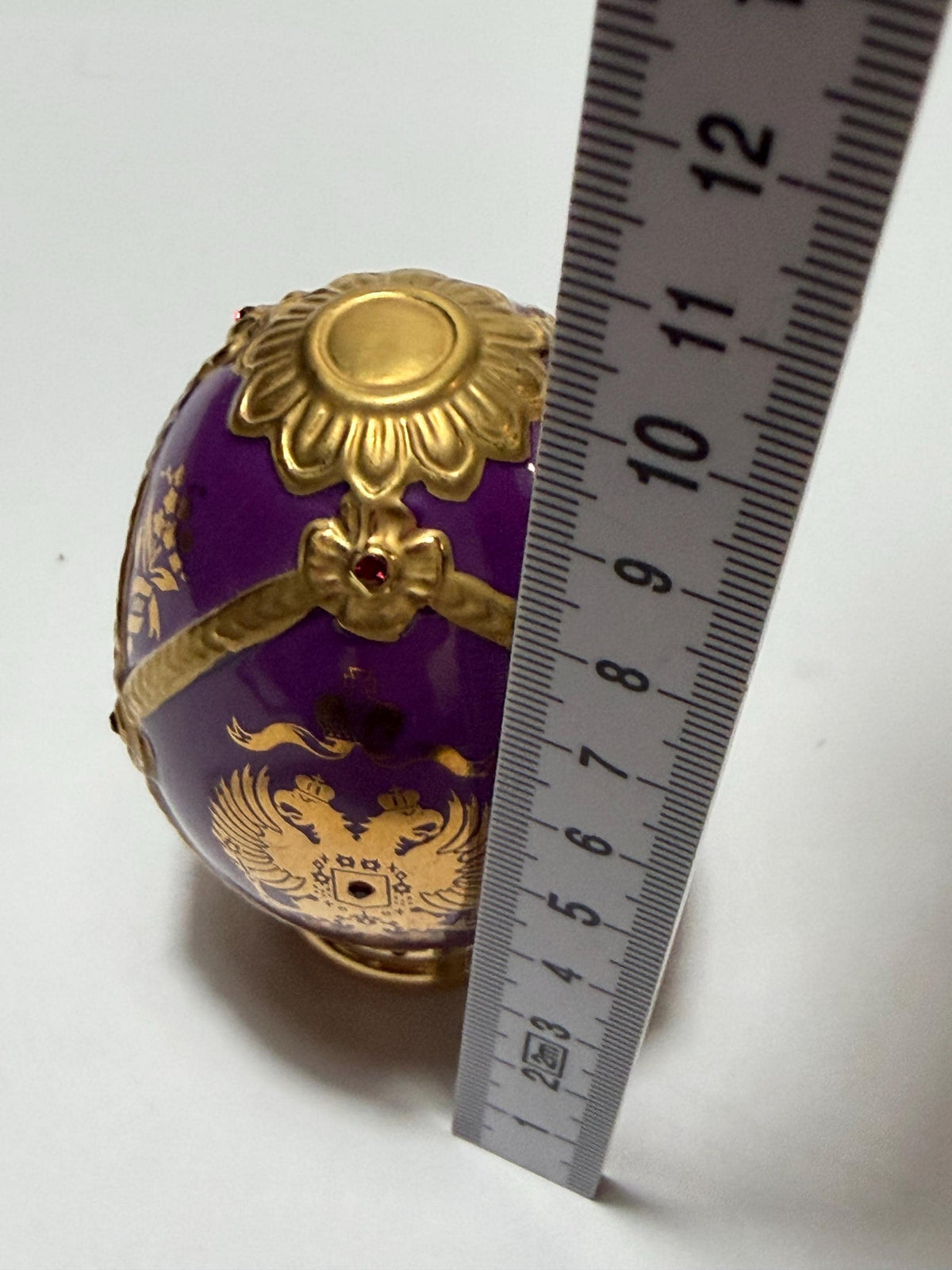 House of Fabergé porcelain Collector Egg, Faberge 24K gilt,  crystals, purple eagle faberge