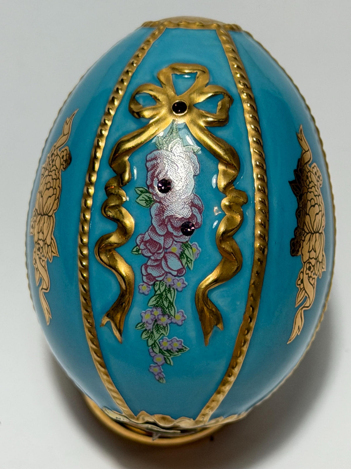 House of Fabergé turquoise porcelain Collector Egg, Faberge 24K gilt,  crystals,  faberge