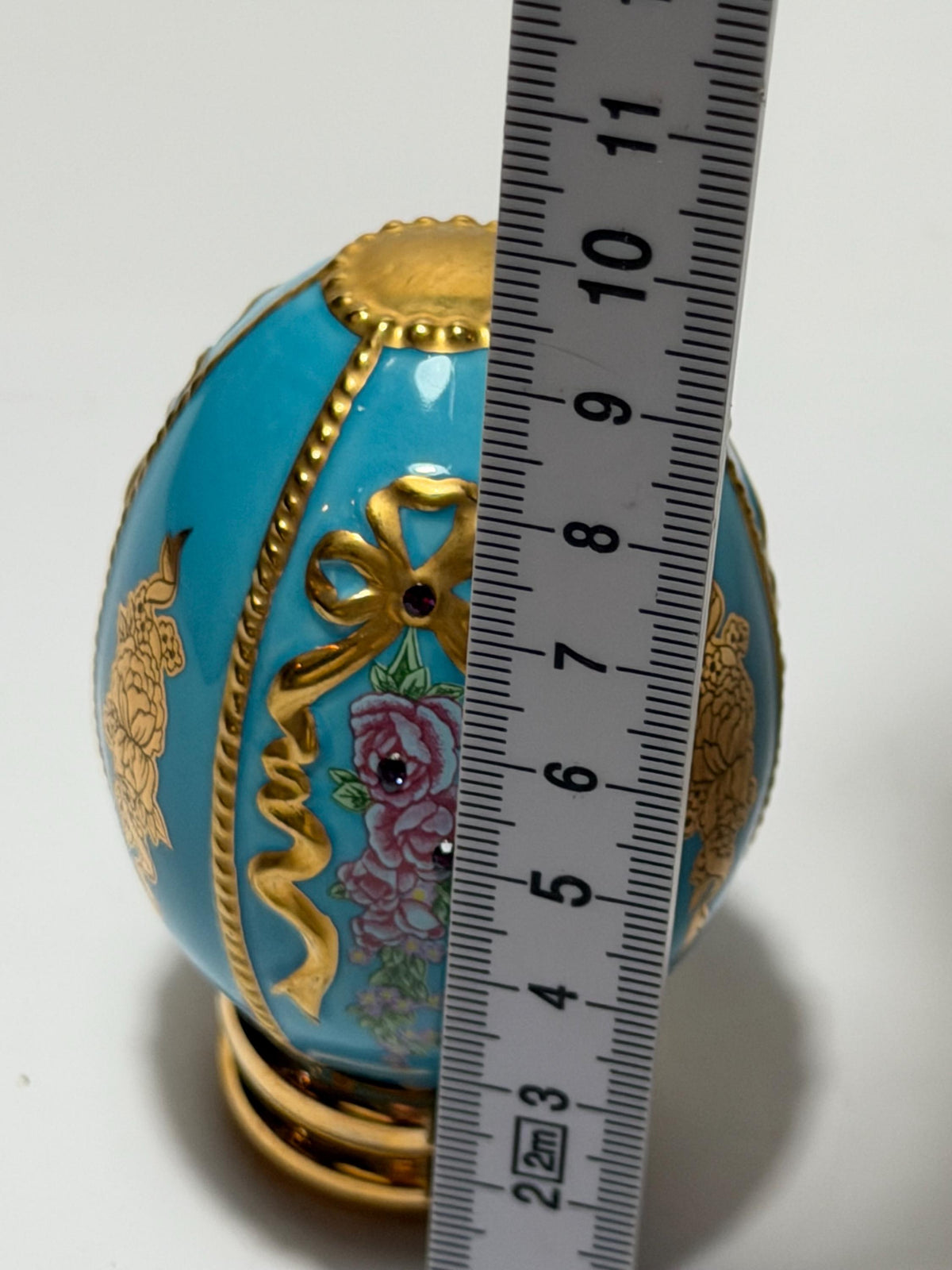 House of Fabergé turquoise porcelain Collector Egg, Faberge 24K gilt,  crystals,  faberge