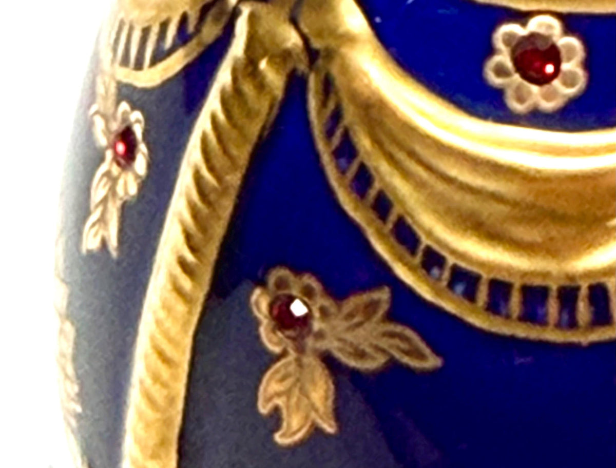 House of Fabergé kobalt porcelain Collector Egg, Faberge 24K gilt,  crystals,  faberge