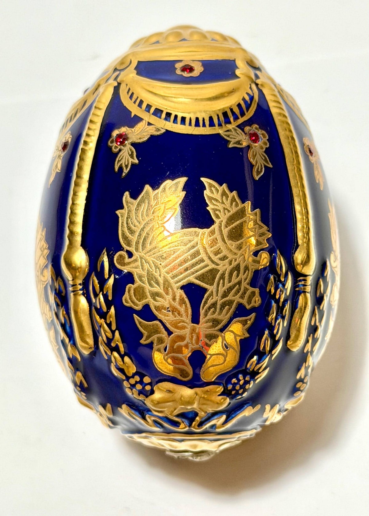 House of Fabergé kobalt porcelain Collector Egg, Faberge 24K gilt,  crystals,  faberge