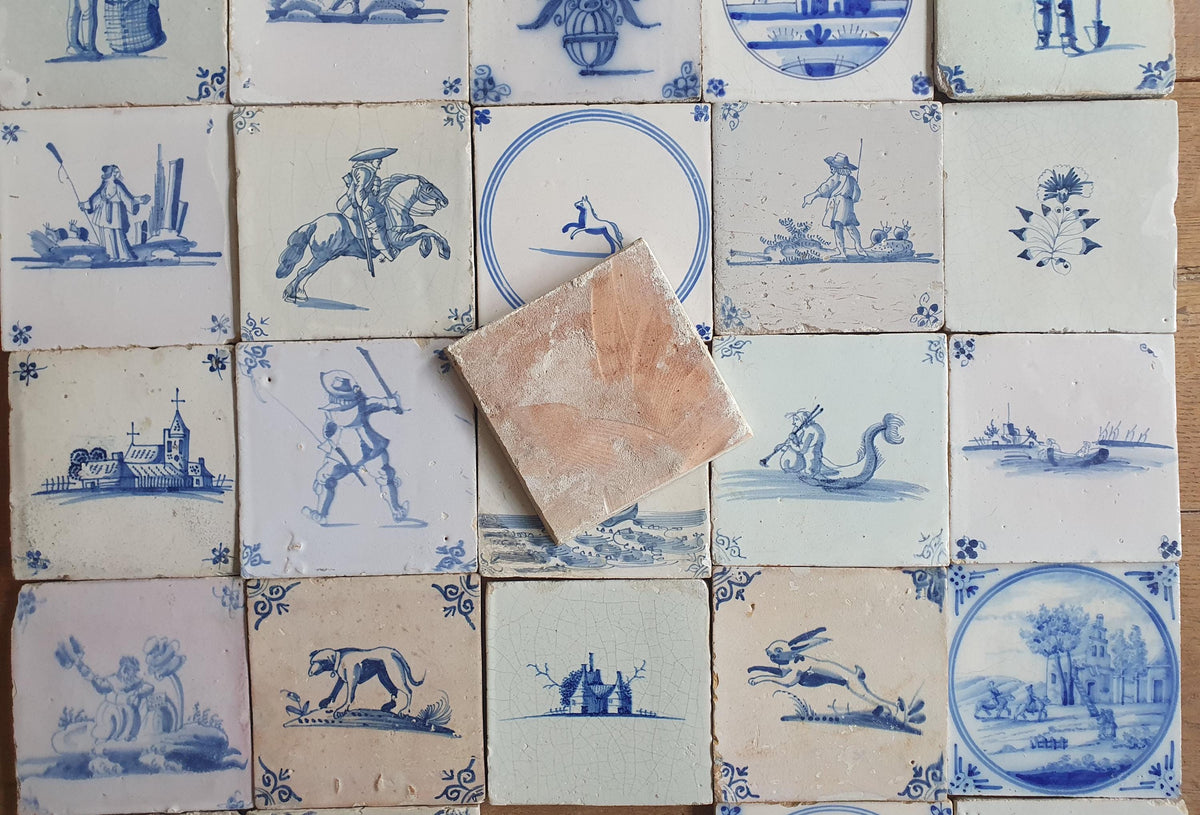 25 x Antique Delft Tiles, 17-18 th Century Dutch figuretile. Wall tiles