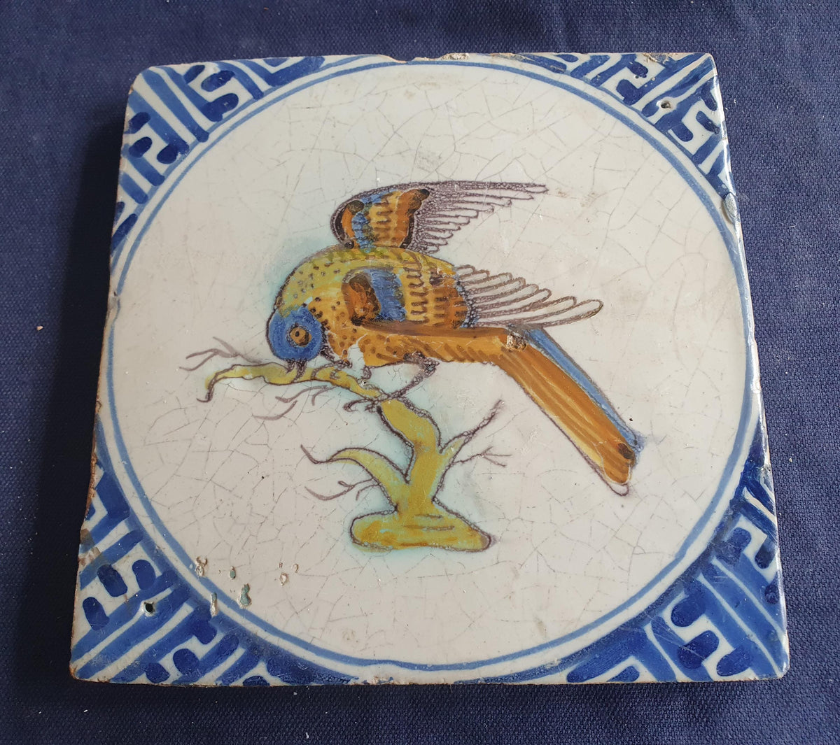 Delft tile depicts a beautiful and rather rare type of bird around 1640-1660.  Animaltile