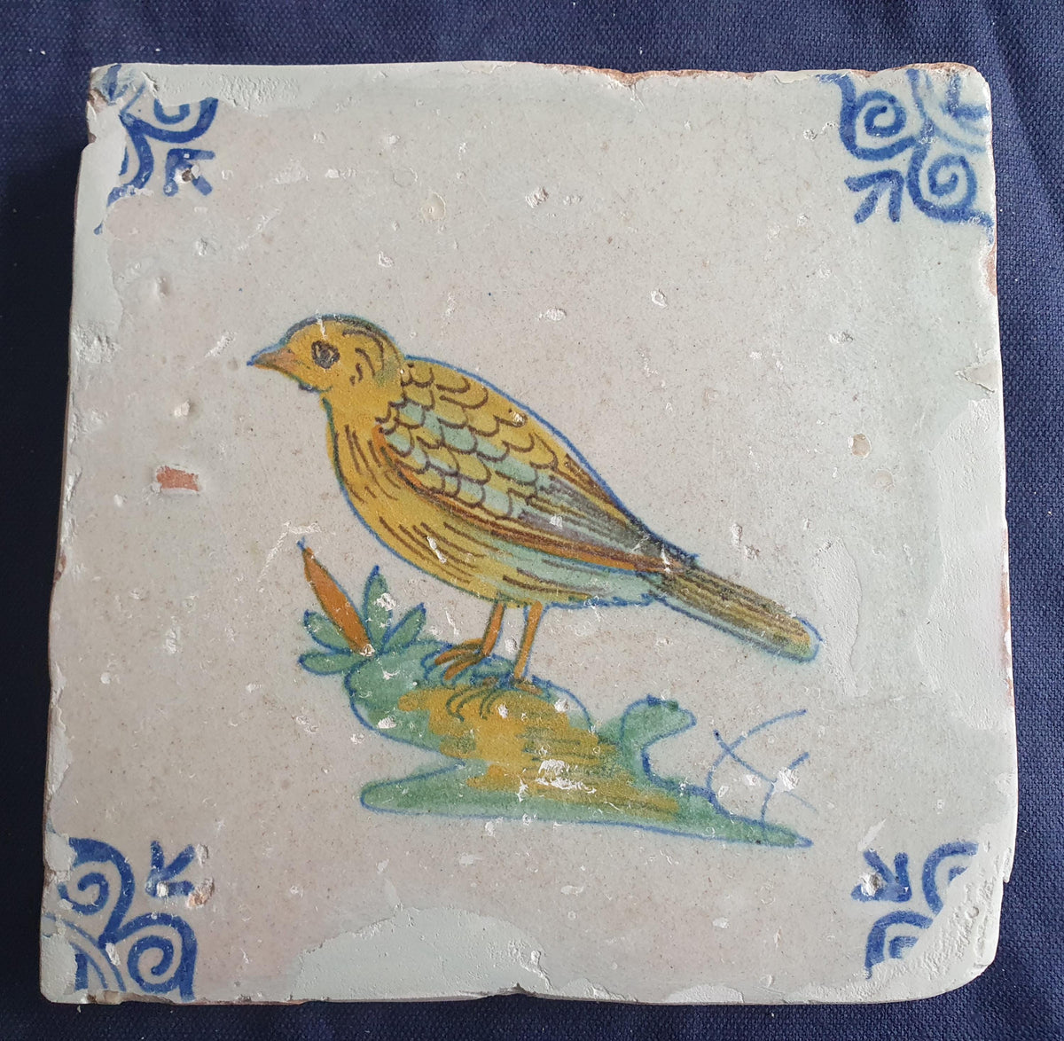 Delft tile depicting a colorful bird , around 1640.  Animaltile