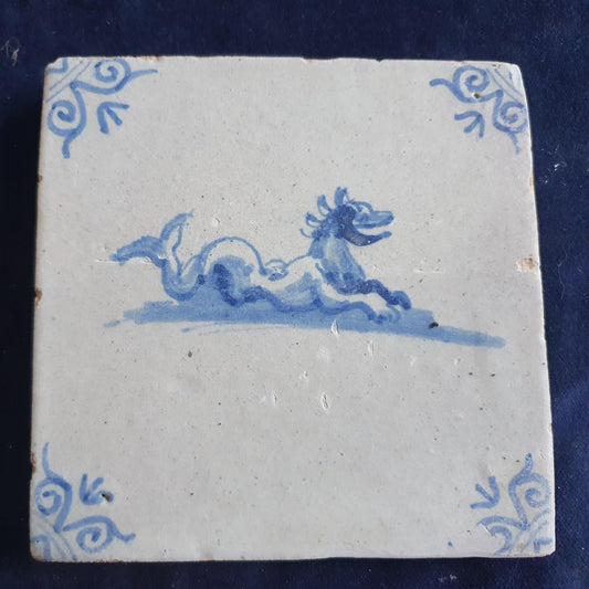 Antique Delft tile depicts a sea monster, around 1630  .  mythicaltile