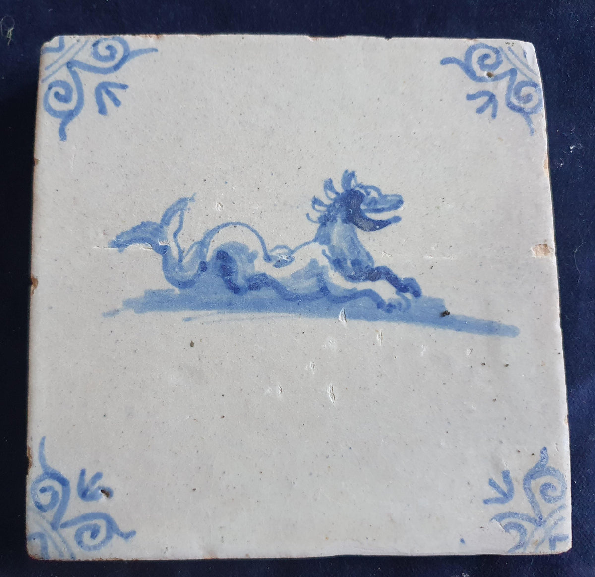 Antique Delft tile depicts a sea monster, around 1630  .  mythicaltile