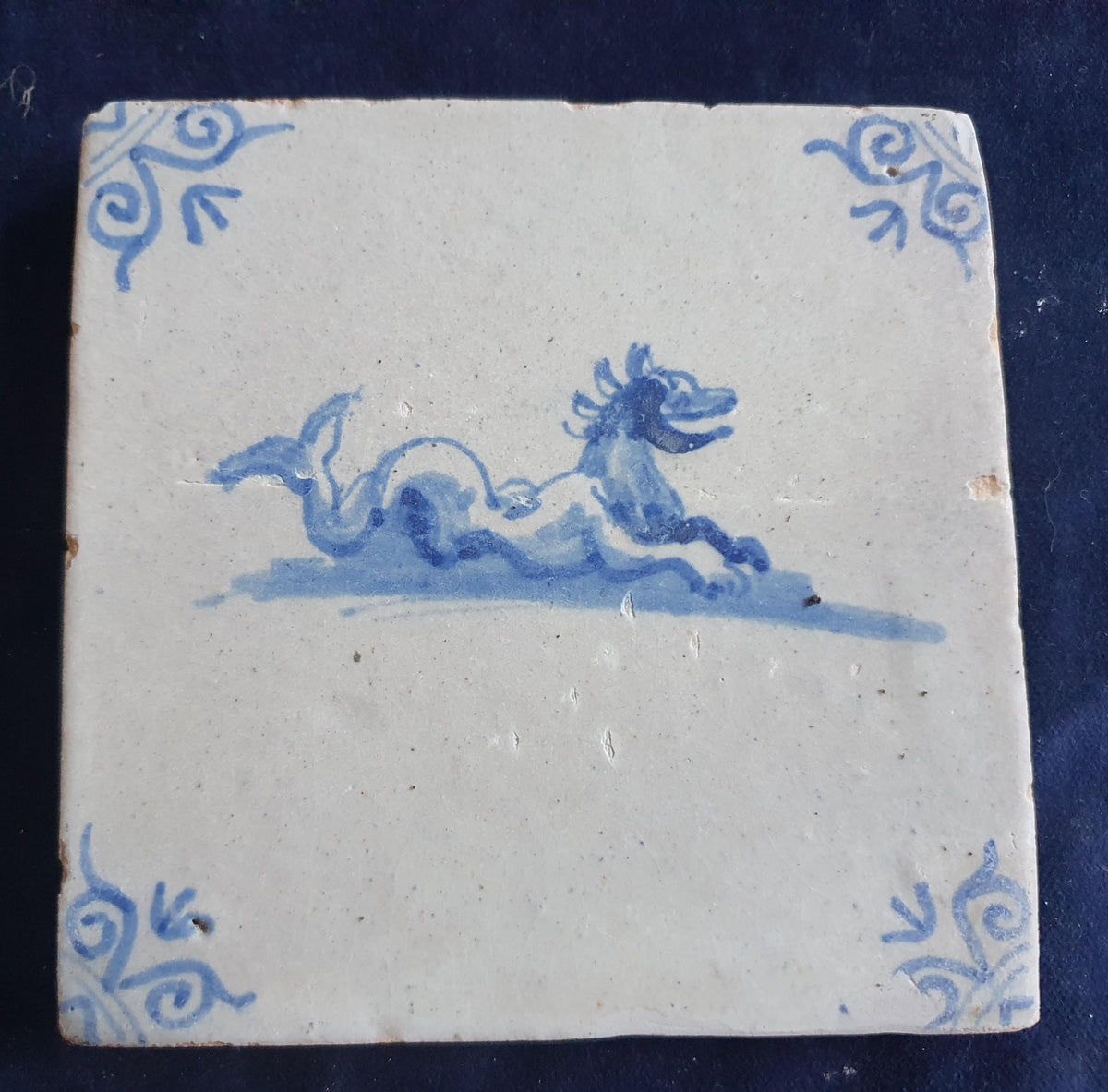 Antique Delft tile depicts a sea monster, around 1630  .  mythicaltile