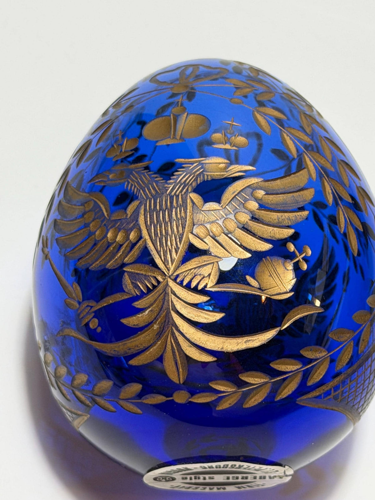 Fabergé Sapphire blue Crystal Egg, Double Eagle Gilded Symbol, Etched Lead Crystal (Collector Item) faberge