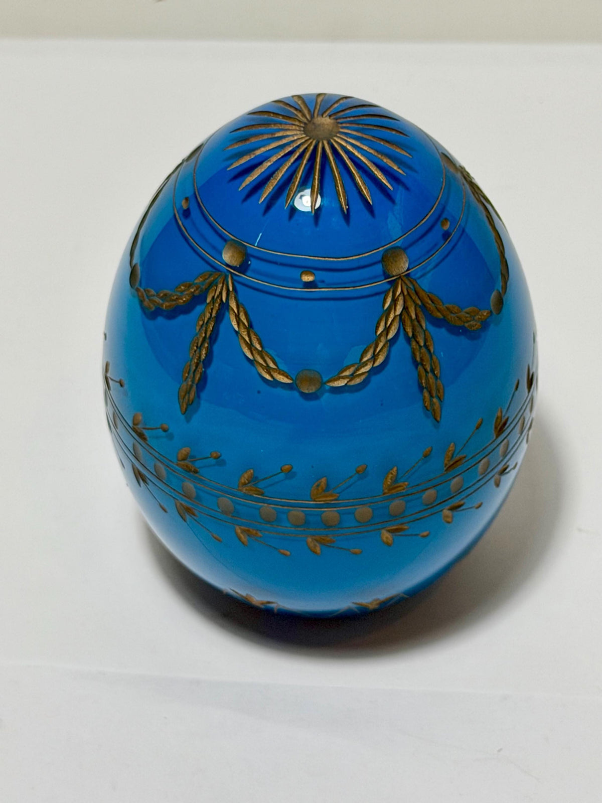 Fabergé blue opaline Crystal Egg, Gilded , Etched Lead Crystal (Collector Item) faberge