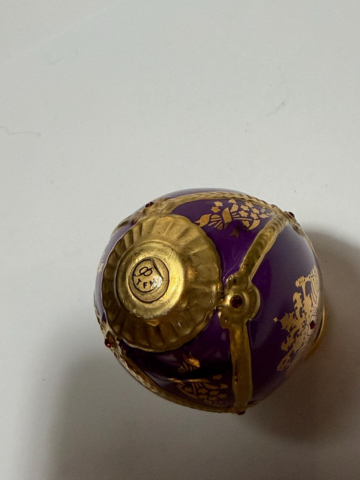 House of Fabergé porcelain Collector Egg, Faberge 24K gilt,  crystals, purple eagle faberge