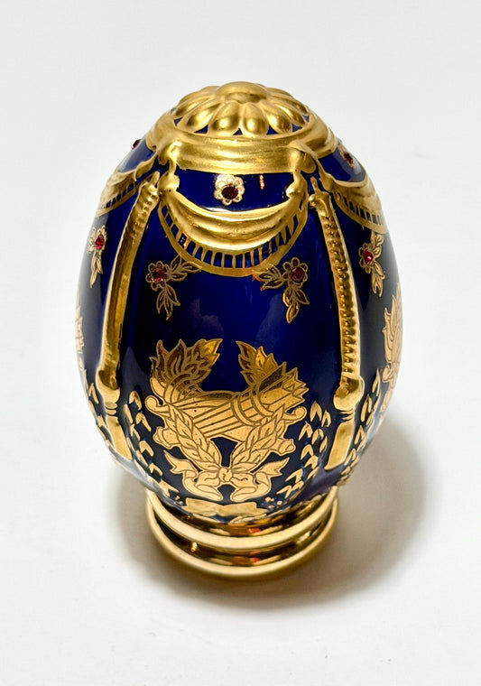 House of Fabergé kobalt porcelain Collector Egg, Faberge 24K gilt,  crystals,  faberge